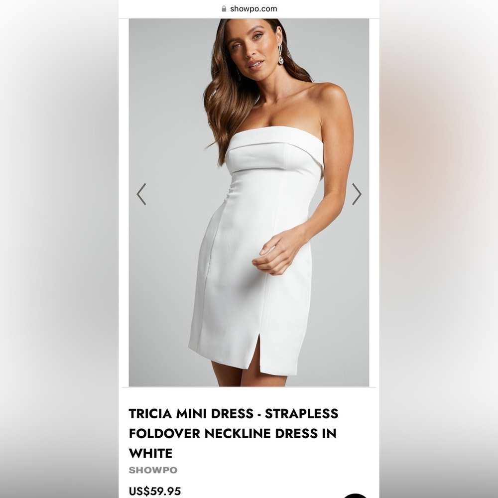 Showpo Tricia mini dress -white, size 6.